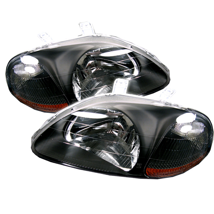 Honda Civic 96-98 Amber Crystal Headlights - Black