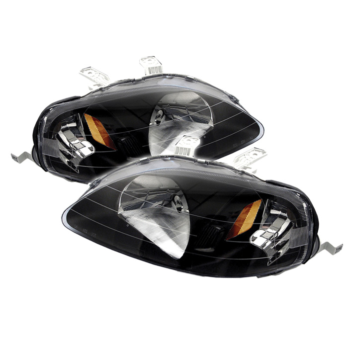 Honda Civic 99-00 Amber Crystal Headlights - Black