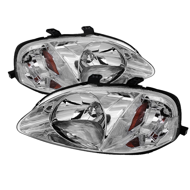 Honda Civic 99-00 Amber Crystal Headlights - Chrome