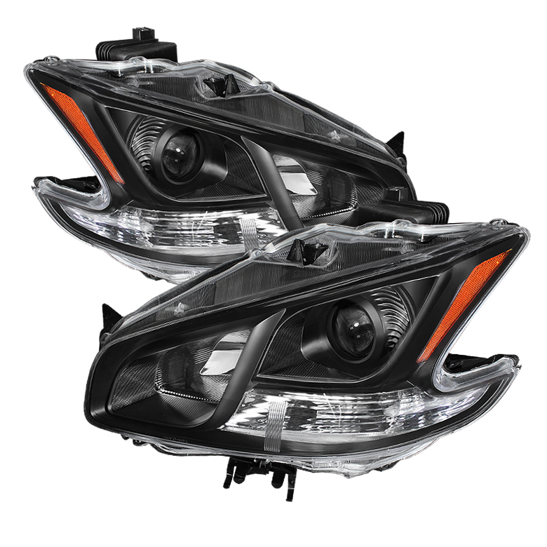 Nissan Maxima 09-12 Amber Crystal Headlights - Black