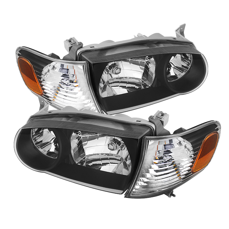 Toyota Corolla 01-02 Crystal Headlights W/ Amber Corner Lights - Black