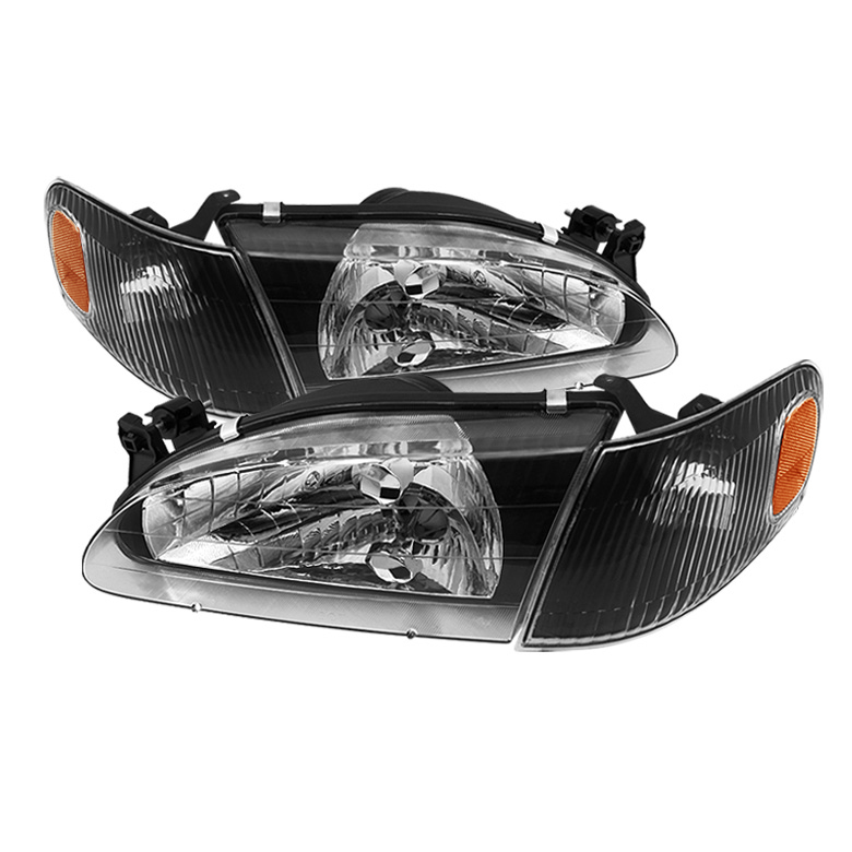 Toyota Corolla 98-00 Crystal Headlights 4pc W/ Amber Corner Lights - Black