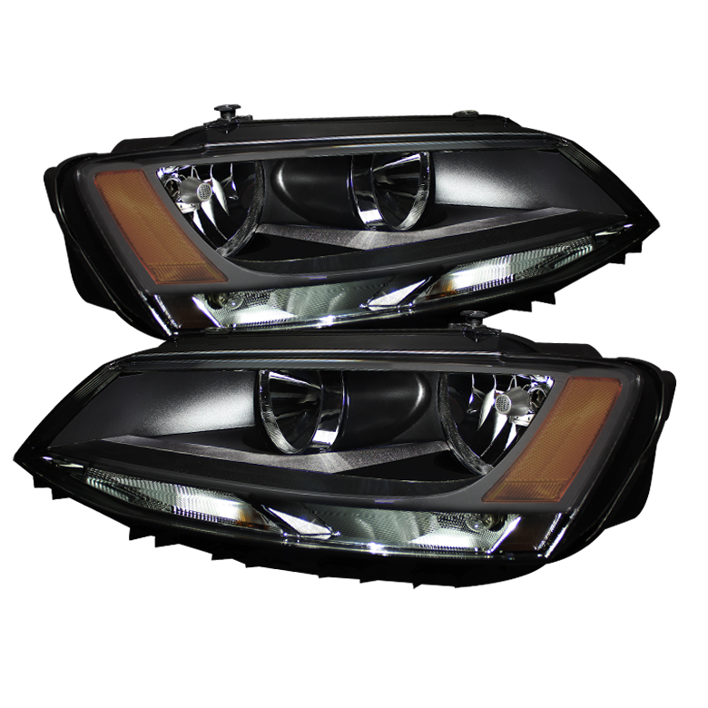 Volkswagen Jetta 2011-2013 Amber Crystal Headlights - Black