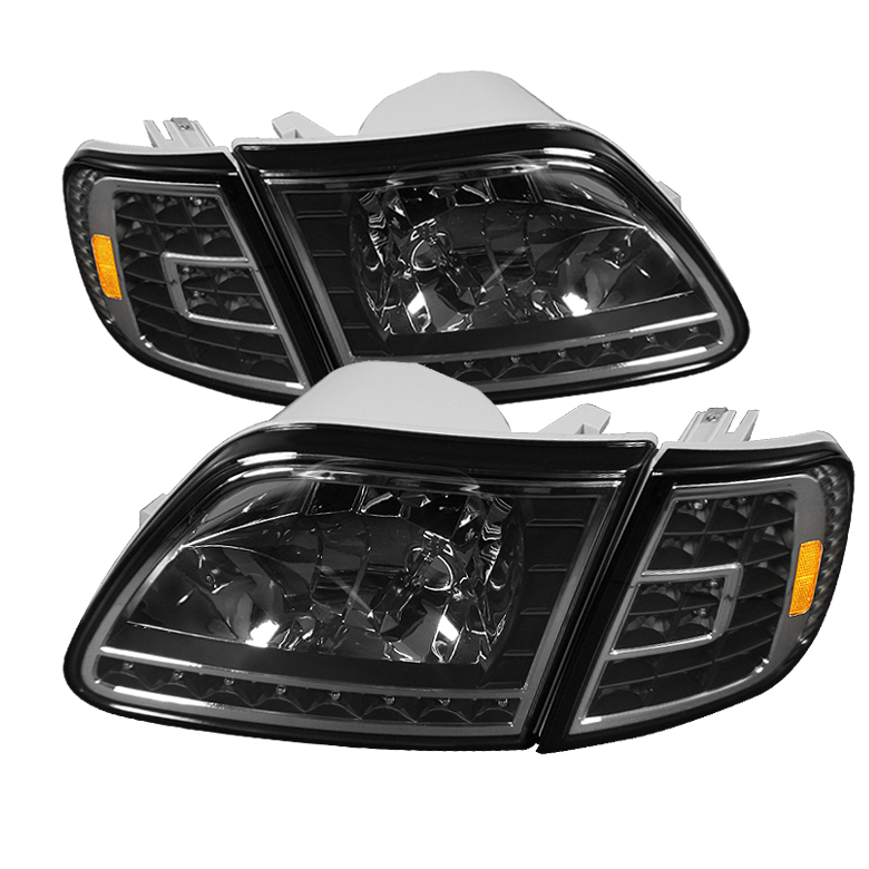 Ford F150 97-03 / Expedition 97-02 ( Will Not Fit Anything Before Manu. Date June 1997 ) Crystal Headlights W/ Clear LED Corners - Black