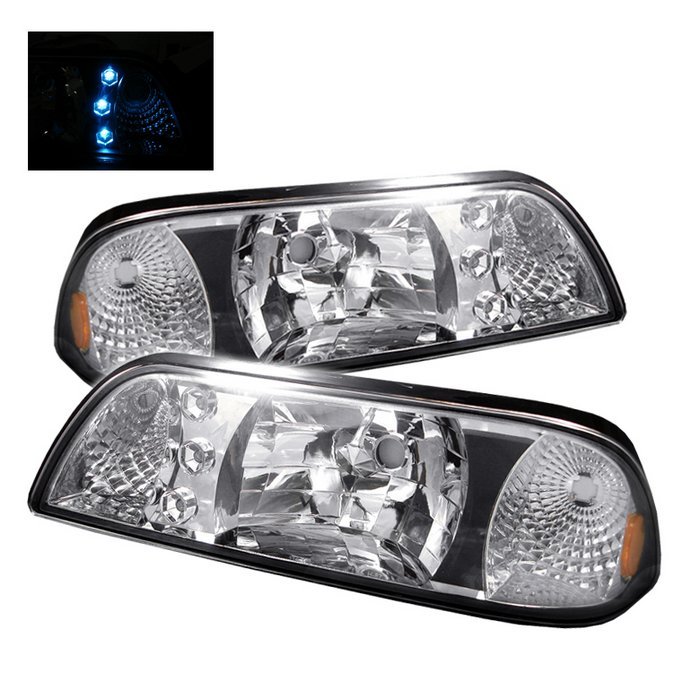 Ford Mustang 87-93 LED Crystal Headlights - Chrome