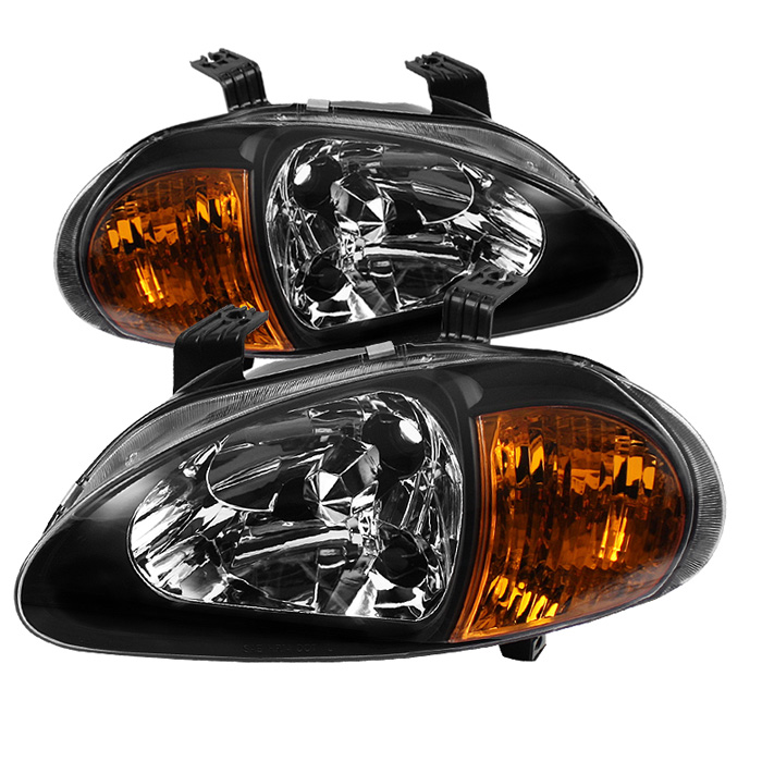 Honda Del Sol 93-97 1PC Amber Crystal Headlights - Black