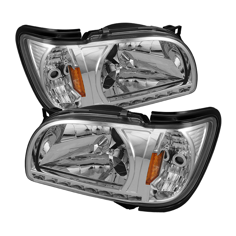 Toyota Tacoma 01-04 1 Piece with Black Trim Corner Crystal Headlights - Chrome