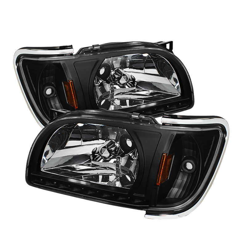 Toyota Tacoma 01-04 1 Piece with Chrome Trim Corner Crystal Headlights - Black