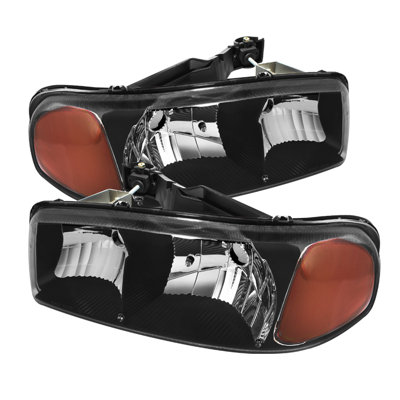 GMC Sierra 1500/2500/3500 99-06 / GMC Sierra Denali 02-07 / GMC Yukon 00-06 / GMC Yukon Denali 01-06 Crystal Headlights Amber- Black