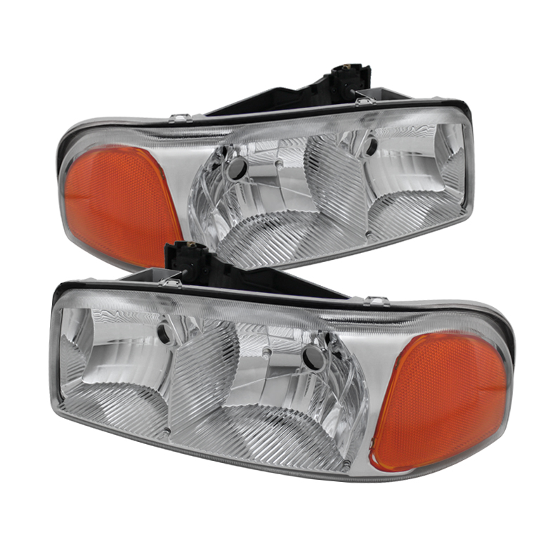 GMC Sierra 1500/2500/3500 99-06 / GMC Sierra Denali 02-07 / GMC Yukon 00-06 / GMC Yukon Denali 01-06 Crystal Headlights Amber- Chrome