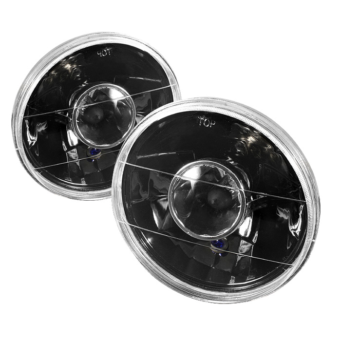 Universal Round Projector Lamp 7inch W/ Super White H4 Bulbs - Black