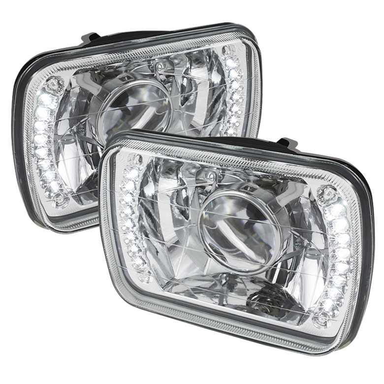 Universal 7x6 Inch Projector Headlights W/LED - Chrome