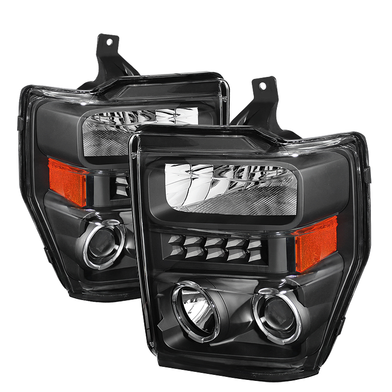 Ford F250/350/450 Super Duty 08-10 Projector Headlights - LED Halo - Black