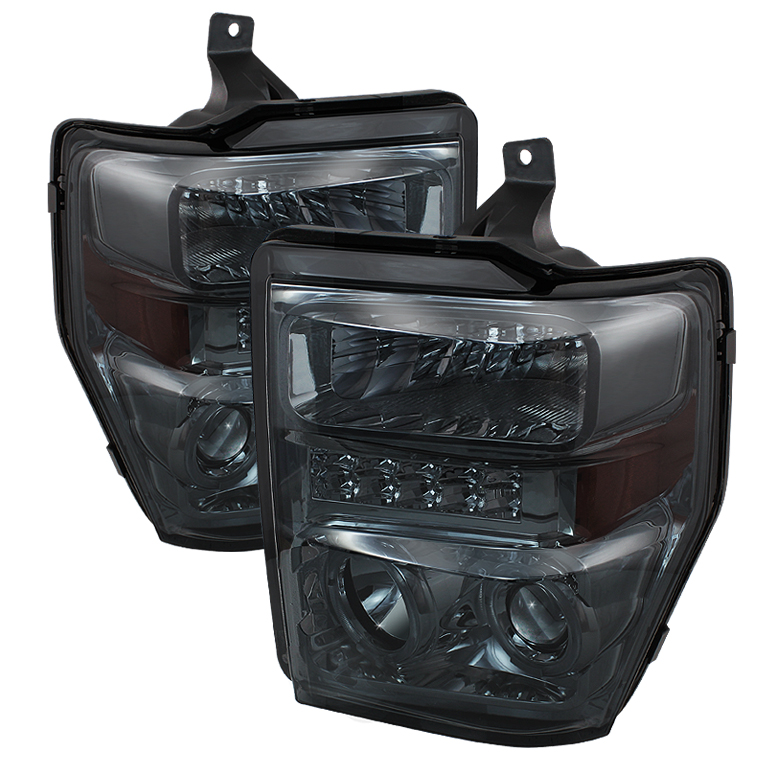 Ford F250/350/450 Super Duty 08-10 Projector Headlights - LED Halo - Smoke