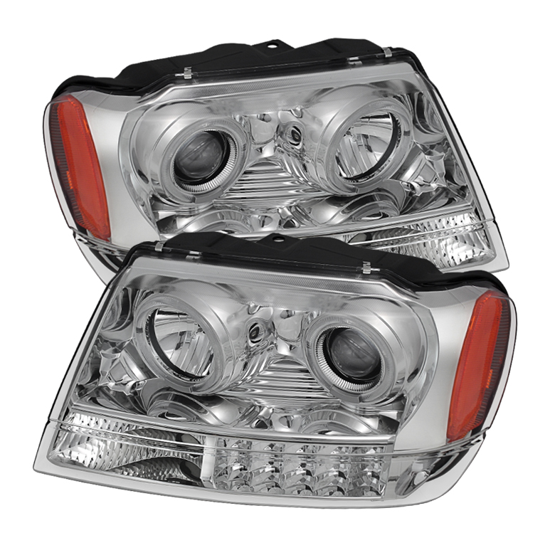 Jeep Grand Cherokee 99-04 Projector Headlights - LED Halo - Chrome