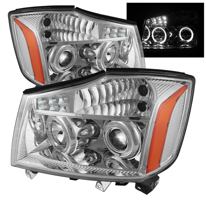 Nissan Titan 04-14 / Nissan Armada 04-07 Projector Headlights - LED Halo - Chrome